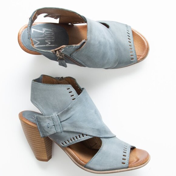Miz Mooz Shoes - Miz Mooz Moonlight Shoes Leather Peep Toe Heeled Sandals Sky Blue Size 37 US 7